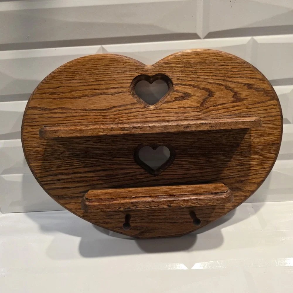 Vintage Cottage Core Style Heart Shaped Solid Wood Wall Shelf  15